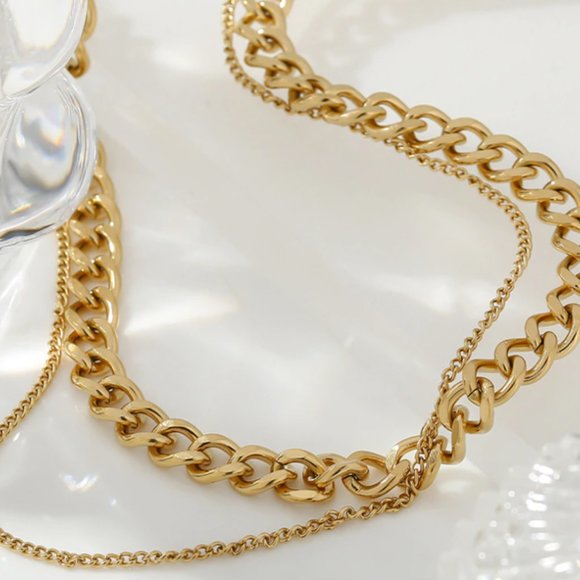 Coupled Curb chunky Necklace 14k gold plating - Picture 3 of 10